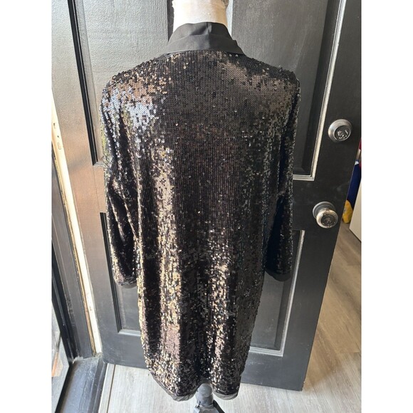 Long Black Sequin Whimsigoth Glam Rock Y2K Open Cardigan Blazer Coverup Sz 44 - Picture 7 of 13